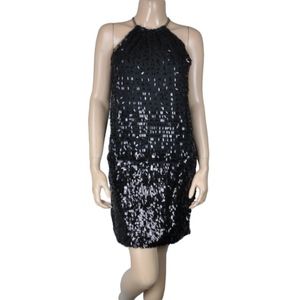 Arden B. Black Shimmering Sequin Metallic Dress